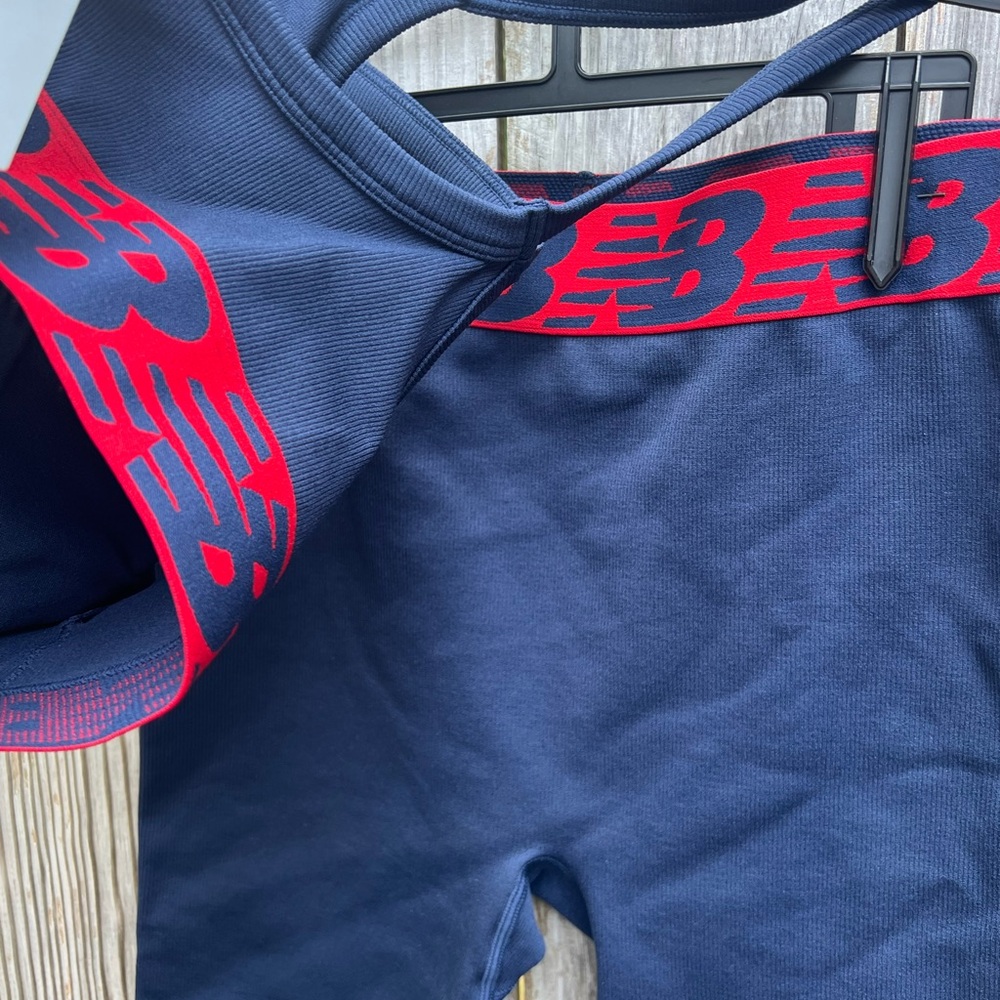 NEW BALANCE Blue Red Sports Bra Bike Short Set Womens Medium NWT NEW - Picture 3 of 10